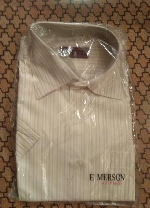 Біла теніска в бежев смужку