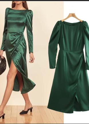 Ефектна смарагдова сукня з розрізом shein