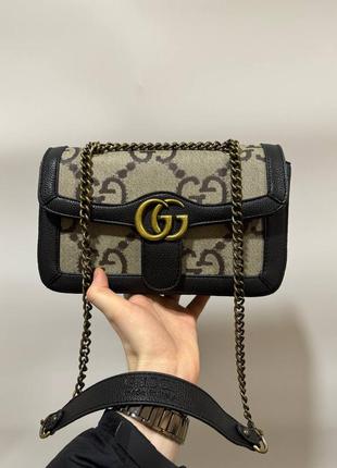 Женская сумка gucci large marmont black beige