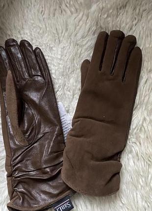 Новые кожаные замшевые утеплённые перчатки 8 р