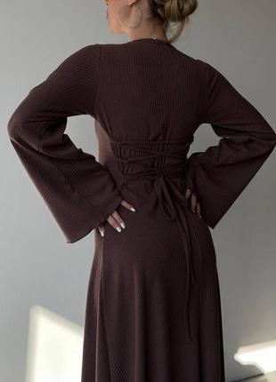 Базова сукня міді в рубчик, шнурівка на спинці4 фото
