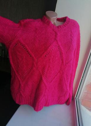 Малиновий свитр с вязаным узором овесрайз батал большой размер m&co (к003)