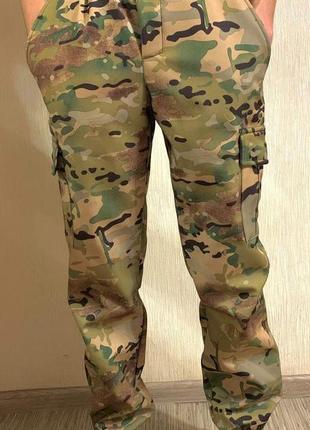 Зимние водонепроницаемые военные штаны softshell (мультикам)3 фото