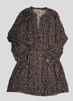Вискозное свободное платье zara на пуговицах с объёмными рукавами свободного кроя из вискозы7 фото