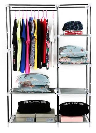Складна тканинна шафа-органайзер на 2 секції для одягу та взуття storage wardrobe 68110 чорна7 фото