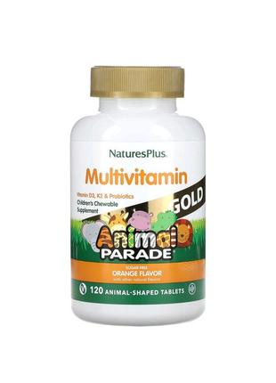Animal parade gold kids nature's plus мультивитамины для детей витамины , со вкусом апельсина, без сахара, 120 шт