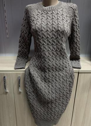 Теплое вязаное платье кофейного цвета с узором косички 🥰🥰🥰