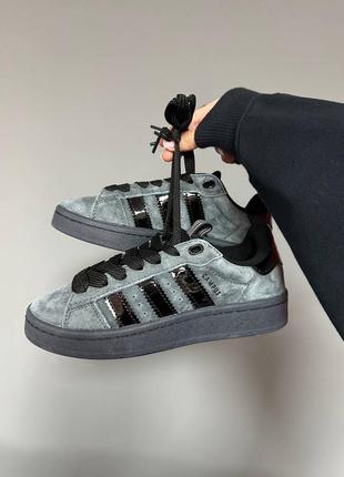 Шикарные кроссовки adidas campus graphite black patent premium графитовые с чёрными лаковыми вставками1 фото