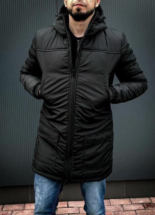 Теплая куртка мужская пальто на молнии синтепон силиконизированная спортивная парка мужская плащевка канада черная графит серая с манжетами капюшон4 фото