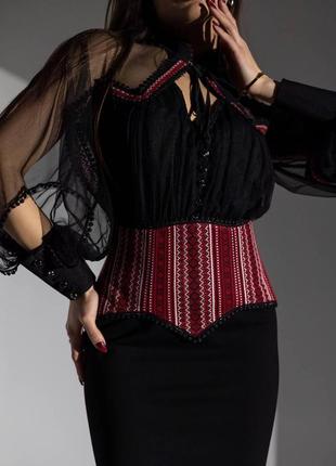 Original brand, платье - вышиванка женское миди дизайнерское с вышивкой нарядное современное элегантное деловое черное3 фото