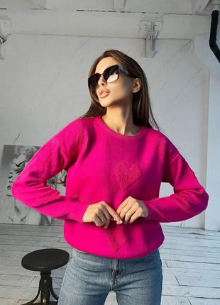 Стильный свитер, р.уни 42-46, вязка, малина