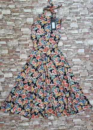 Красивое летнее платье миди zara в цветах.4 фото