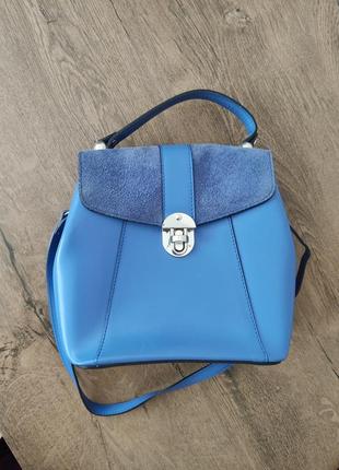 Кожаный рюкзак синего цвета2 фото