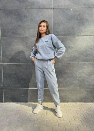 Спортивный женский костюм теплый из трехнитки на флисе xs/s/m/l молочный, серый, графит.