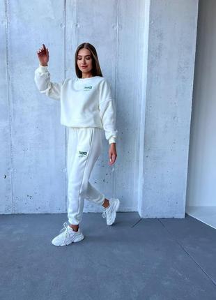 Спортивний костюм жіночий теплий з трьохнитки на флісі xs/s/m/l молочний, сірий, графіт.