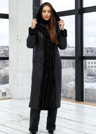 Жіночий плащ пальто демісезон (рр 42-48) пв-131кап.обр чорний