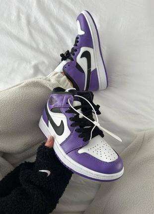 Кроссовки nike air jordan retro 1 high «purple court» fur ❄️7 фото