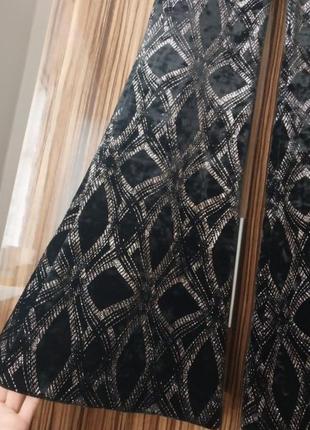 Шикарные новые велюровые бархатные широкие брюки клёш палаццо zara с серебряным рисунком орнаментом с высокой посадкой5 фото