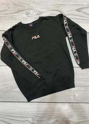 Свитшот черный на лампасах оригинал fila фила база тренд кофта унисекс1 фото