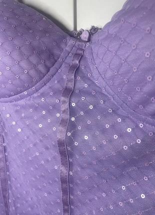 Сексуальна фіолетова сукня у білизняняному стилі з пайетками9 фото
