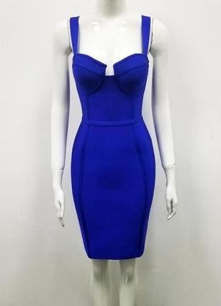Бандажное синие короткое платье по фигуре2 фото