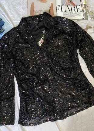 Блуза рубашка черная с пайетками1 фото