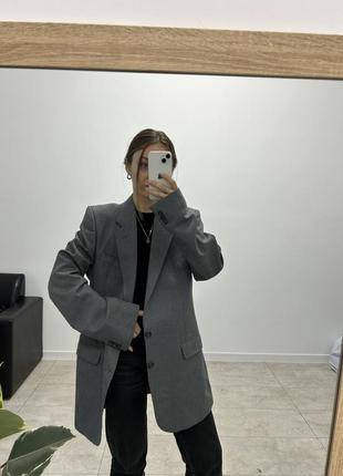 Мужской пиджак оверсайз шерстяной жакет серый теплый8 фото