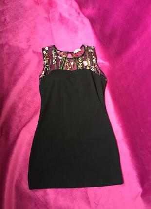 Платье черное облегающее с цветочной сеткой, вышивка, без рукав2 фото