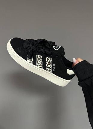 Крутые женские кроссовки adidas campus black leopard premium чёрные с леопардовым принтом6 фото