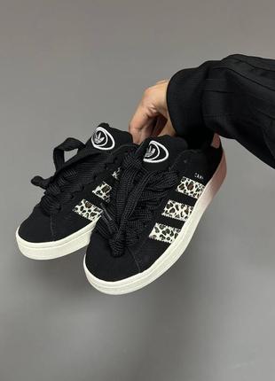 Круті жіночі кросівки adidas campus black leopard premium чорні з леопардовим принтом7 фото