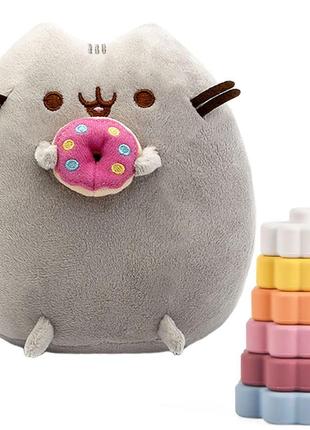 Мягкая игрушка пушин кэт pusheen cat 23х25 см с пончиком тактильная пирамидка y1 для развития моторики v-11540