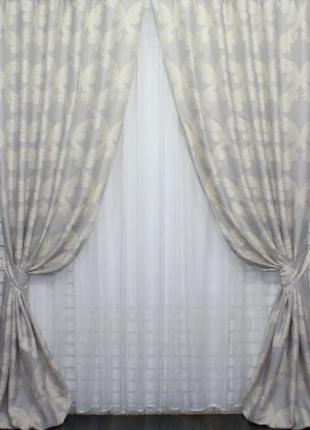Комплект готових штор, із тканини льон блекаут рогожка, колекція "корона марія". колір світло-сірий4 фото