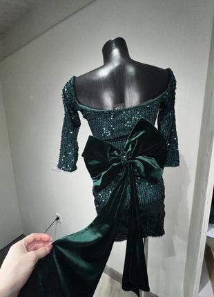 Вишукана вечірня смарагдова сукня з великим оксамитовим бантом/ колір року дракона🐉7 фото