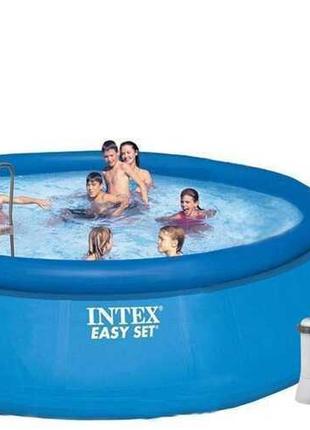 Большой надувной бассейн семейный intex 26168, 457 х 122 см, лестница, тент, подстилка, фильтр-насос,14141л