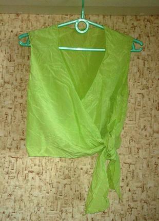 Крепдешиновая зелёная блузка на запах 36-38р.3 фото