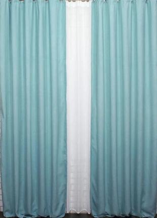 Шторна тканина льон блекаут рогожка. колір блакитний3 фото