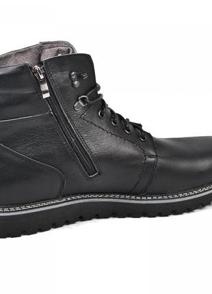 Розміри 46, 47, 48  чоловічі зимові комфортні шкіряні черевики на хутрі, чорні  maxus 20842 фото