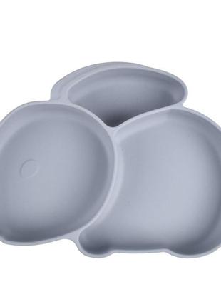 Трехсекционная силиконовая тарелка кролик y18 серый n-11047