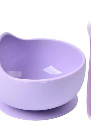 Набор силиконовой посуды 2life круглая глубокая тарелка y2 для первых блюд и ложечка фиолетовый (n-10709)