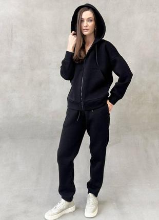 Спортивный костюм женский зимний на флисе 3478-05 черный4 фото
