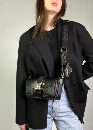 Женская сумка 👜 prada pocket nylon and brushed bag black5 фото