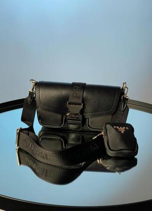 Женская сумка 👜 prada pocket nylon and brushed bag black6 фото
