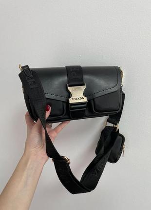 Женская сумка 👜 prada pocket nylon and brushed bag black7 фото
