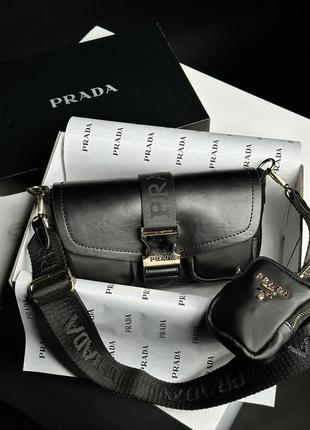 Женская сумка 👜 prada pocket nylon and brushed bag black2 фото