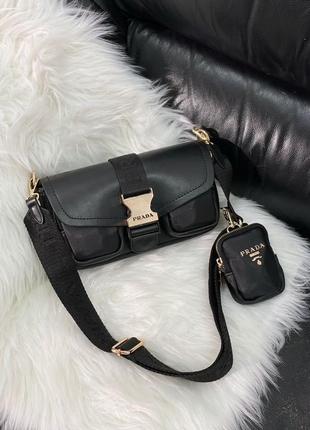 Женская сумка 👜 prada pocket nylon and brushed bag black1 фото
