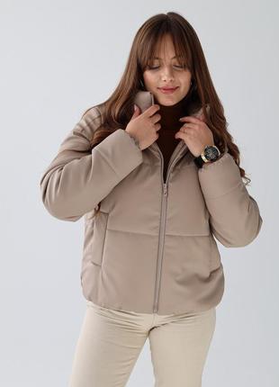Пуховик женский кожаный зимний до -15°с roudi мокко куртка женская теплая с капюшоном зима8 фото