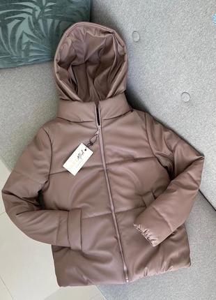 Пуховик женский кожаный зимний до -15°с roudi мокко куртка женская теплая с капюшоном зима