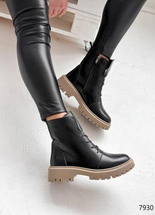 Ботинки кожаные женские fiona черные зима