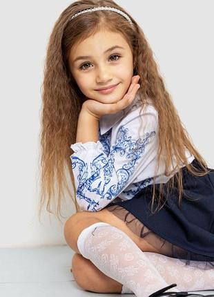 Блузка нарядная для девочек, цвет бело-синий 4