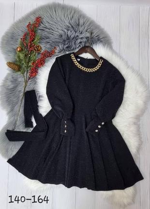 Черное люрексовое платье на девочку #750